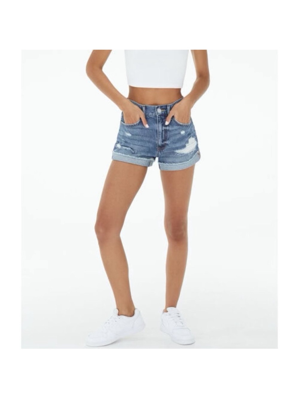 AERO Mom Shorts Women’s Size 4 Distressed Denim High Rise Cutoff Festival Summer